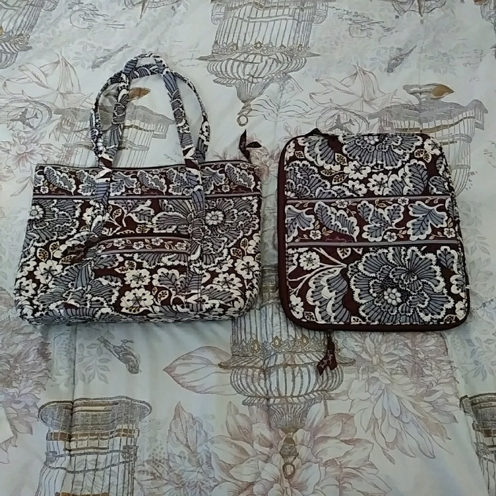 Vera Bradley Set: Tote and Case in Slate Blooms
